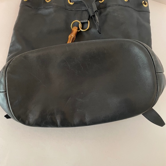 Gucci Black Leather Backpack Vintage Side Bamboo Handle Drawstring - Picture 11 of 16